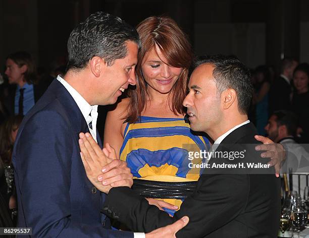 Stefano Tonchi, Helena Christensen and fashion designer Francisco Costa attend the 2009 Parsons Fashion Benefit honoring Calvin Klein, Inc.'s Tom...