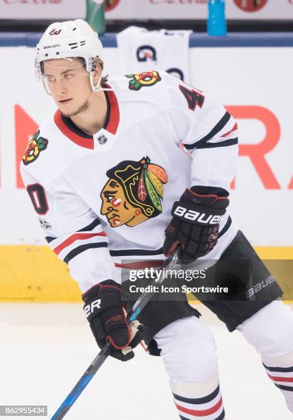 Chicago Blackhawks right wing John Hayden skates during the warm up before the Toronto Maple Leafs game versus the Chicago Blackhawks on October 09...