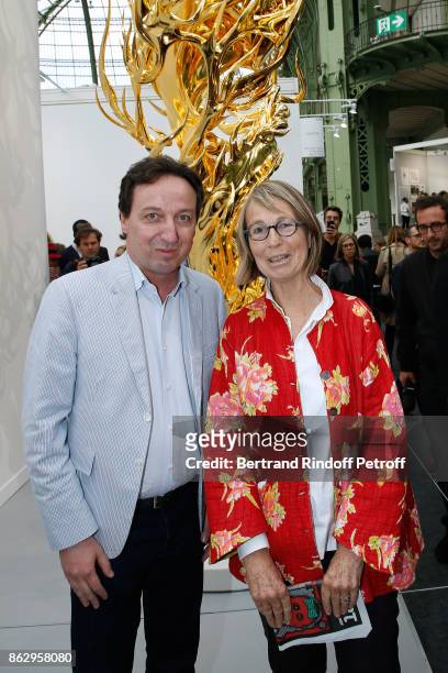 Emmanuel Perrotin and Minister of Culture Francoise Nyssen attend the FIAC 2017 - International Contemporary Art Fair : Press Preview at Le Grand...