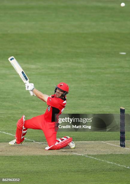 Travis Head of the Redbacks bats during the JLT One Day Cup match between South Australia and Victoria at Blundstone Arena on October 19, 2017 in...