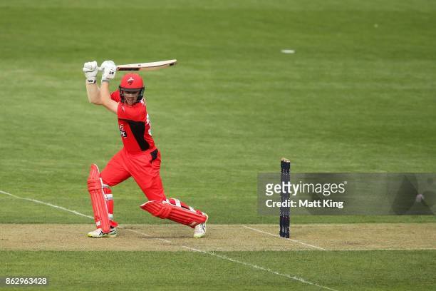 Travis Head of the Redbacks bats during the JLT One Day Cup match between South Australia and Victoria at Blundstone Arena on October 19, 2017 in...