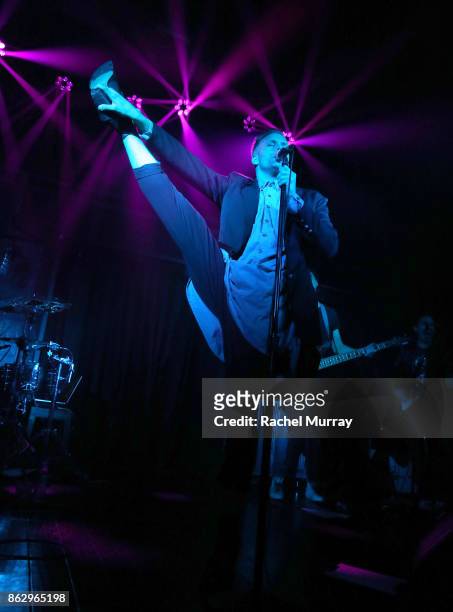 Justin Tranter performs at Justin Tranter And GLAAD Present 'Believer' Spirit Day Concert at Sayer's Club on October 18, 2017 in Los Angeles,...