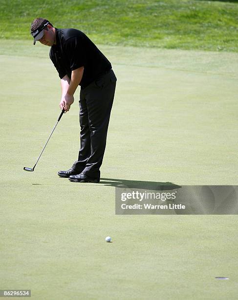 Chris Doak of Scotland putts on the seventh green during the first round of the Open de Espana at the PGA Golf Catalunya on April 30, 2009 in Girona,...