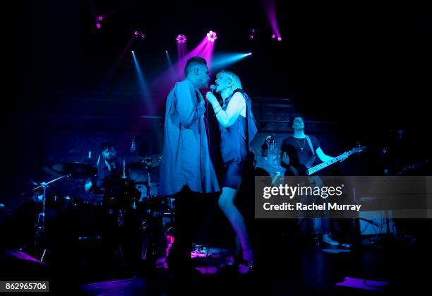 Justin Tranter and Courtney Love perform at Justin Tranter And GLAAD Present 'Believer' Spirit Day Concert at Sayer's Club on October 18, 2017 in Los...