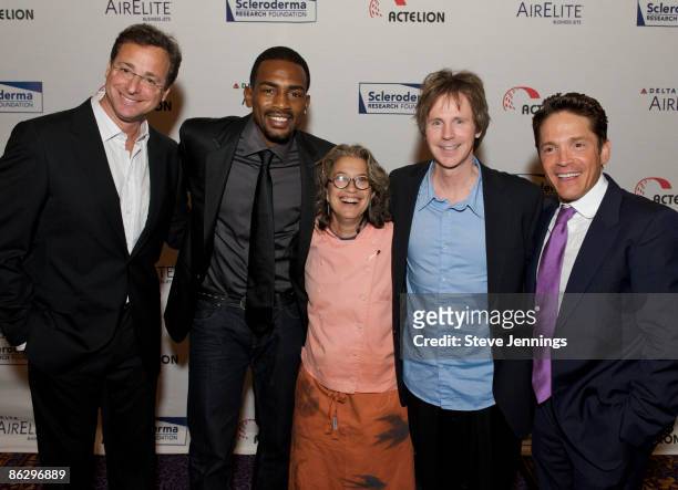 Bob Saget, Bill Bellamy, Susan Feniger, Dana Carvey and Dave Koz attend The Scleroderma Research Foundation's "Cool Comedy - Hot Cuisine" at San...