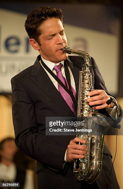 Musician Dave Koz performs at The Scleroderma Research Foundation's "Cool Comedy - Hot Cuisine" at San Francisco Palace Hotel on April 29, 2009 in...