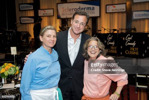 Comedian Bob Saget with Chefs Mary Sue Milliken and Susan Feniger at The Scleroderma Research Foundation's "Cool Comedy - Hot Cuisine" at San...