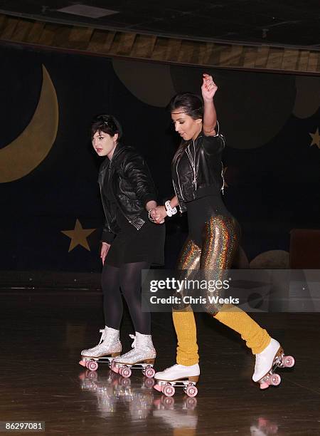 Kelly Osbourne and reality television personality Kim Kardashian attend a party launching Pepsi Throwback at World on Wheels on April 29, 2008 in Los...