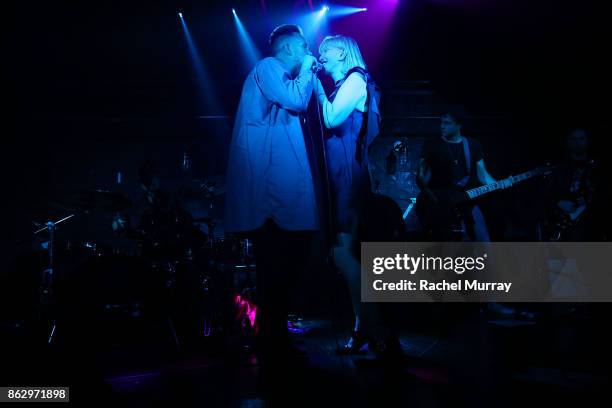 Justin Tranter and Courtney Love perform at Justin Tranter And GLAAD Present 'Believer' Spirit Day Concert at Sayer's Club on October 18, 2017 in Los...