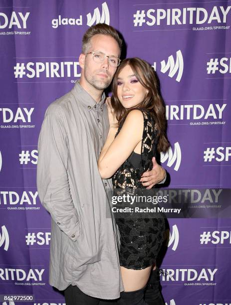 Justin Tranter and Hailee Steinfeld attend the 'Believer' Spirit Day Concert presented by Justin Tranter and GLAAD at Sayer's Club on October 18,...