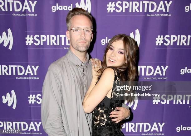 Justin Tranter and Hailee Steinfeld attend the 'Believer' Spirit Day Concert presented by Justin Tranter and GLAAD at Sayer's Club on October 18,...