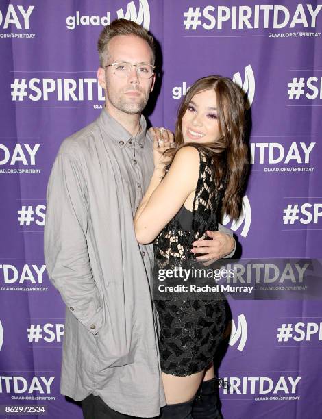 Justin Tranter and Hailee Steinfeld attend the 'Believer' Spirit Day Concert presented by Justin Tranter and GLAAD at Sayer's Club on October 18,...