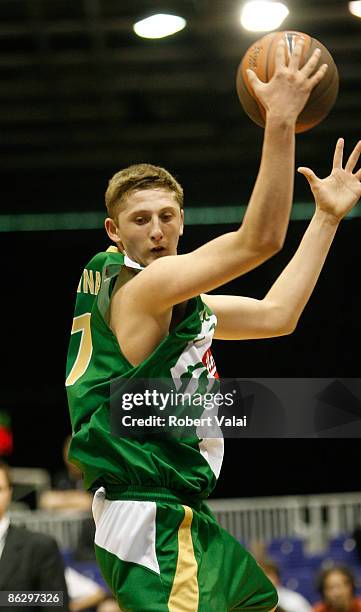 Gezim Morina of Union Olimpija in action during the Euroleague Basketball Final Four match bewteeen Union Olimpija vs La Caja de Canarias at the...