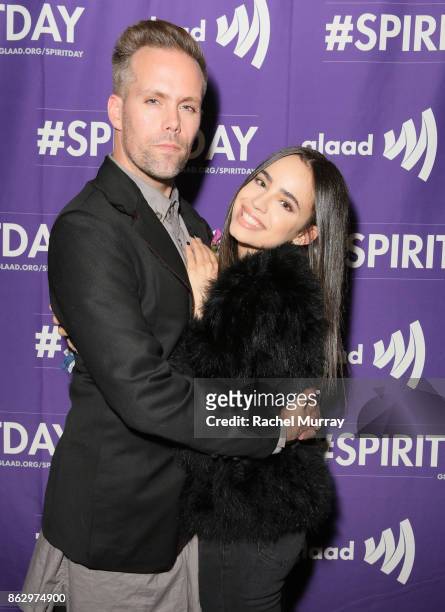 Justin Tranter and Sofia Carson attend the 'Believer' Spirit Day Concert presented by Justin Tranter and GLAAD at Sayer's Club on October 18, 2017 in...