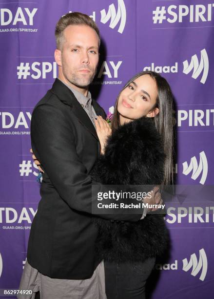 Justin Tranter and Sofia Carson attend the 'Believer' Spirit Day Concert presented by Justin Tranter and GLAAD at Sayer's Club on October 18, 2017 in...