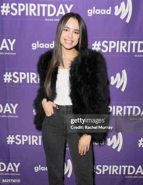 Sofia Carson attends the 'Believer' Spirit Day Concert presented by Justin Tranter and GLAAD at Sayer's Club on October 18, 2017 in Los Angeles,...