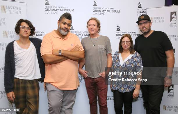 Teddy Geiger, Warren "Oak" Felder, Dave Bassett, Shirley Halperin and Busbee attend Chart Toppers: Songwriters/Producers In-The-Round Featuring...