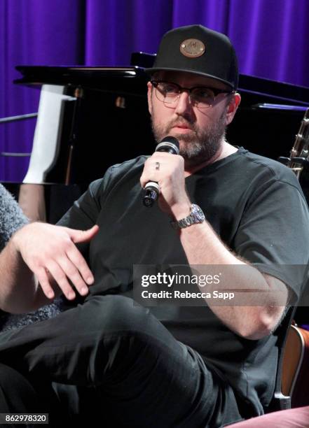 Busbee speaks onstage at Chart Toppers: Songwriters/Producers In-The-Round Featuring Busbee, Dave Bassett, Warren "Oak" Felder, And Teddy Geiger at...