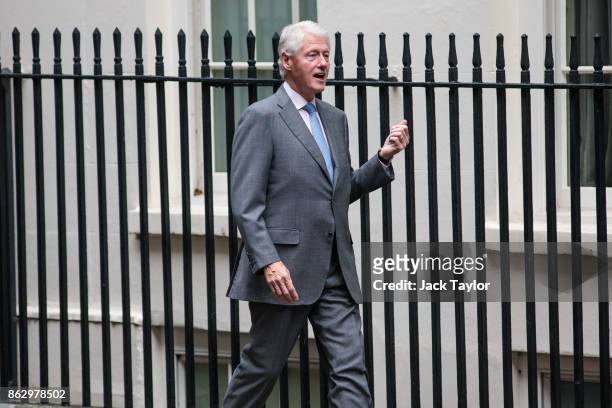 Former US President Bill Clinton arrives at Number 10 Downing Street on October 19, 2017 in London, England. Mr Clinton is meeting with British Prime...