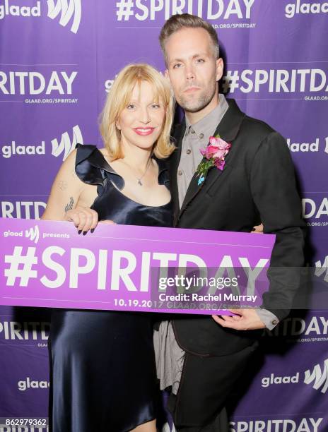 Courtney Love and Justin Tranter attend the 'Believer' Spirit Day Concert presented by Justin Tranter and GLAAD at Sayer's Club on October 18, 2017...