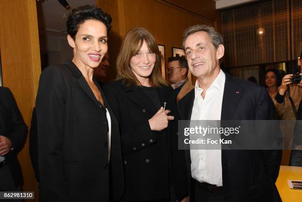 Farida Khelfa, Carla Bruni and Nicolas Sarkozy attend the Simon Bocanegra And Philippe Morillon : Exhibition At la Galerie Du Passage Pierre Passebon...