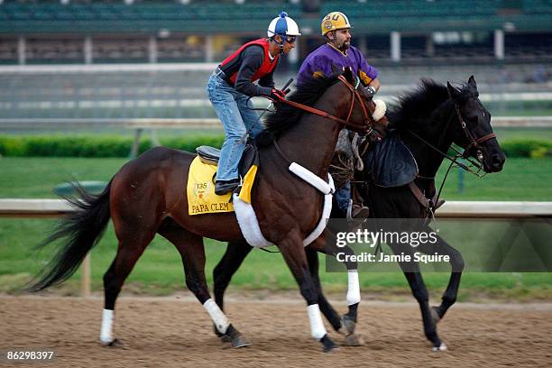 Kentucky Derby competitor Papa Clem gallops during morning workouts on April 30, 2009 at Churchill Downs in Louisville, Kentucky.