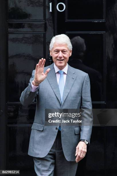 Former US President Bill Clinton leaves Number 10 Downing Street on October 19, 2017 in London, England. Mr Clinton met with British Prime Minister...