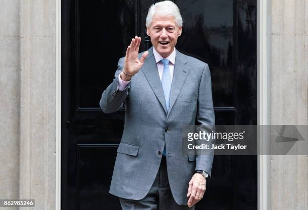 Former US President Bill Clinton leaves Number 10 Downing Street on October 19, 2017 in London, England. Mr Clinton met with British Prime Minister...