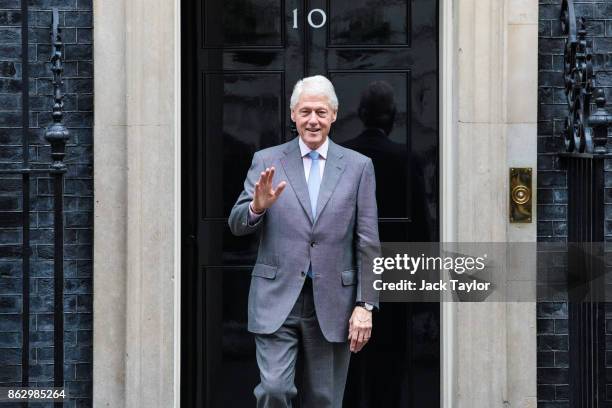 Former US President Bill Clinton leaves Number 10 Downing Street on October 19, 2017 in London, England. Mr Clinton met with British Prime Minister...