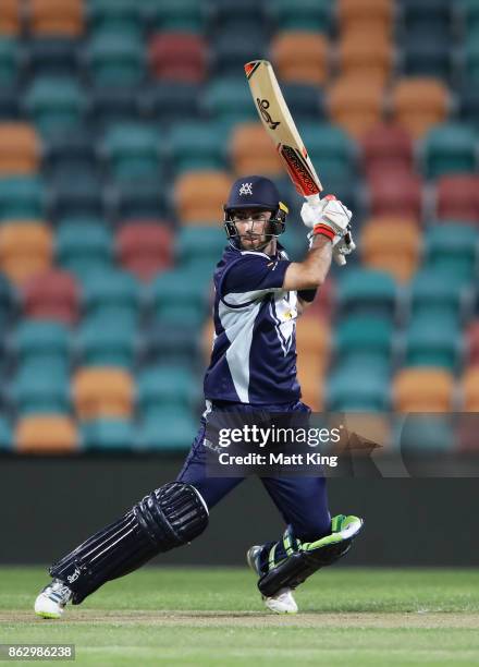 Glenn Maxwell of the Bushrangers bats during the JLT One Day Cup match between South Australia and Victoria at Blundstone Arena on October 19, 2017...