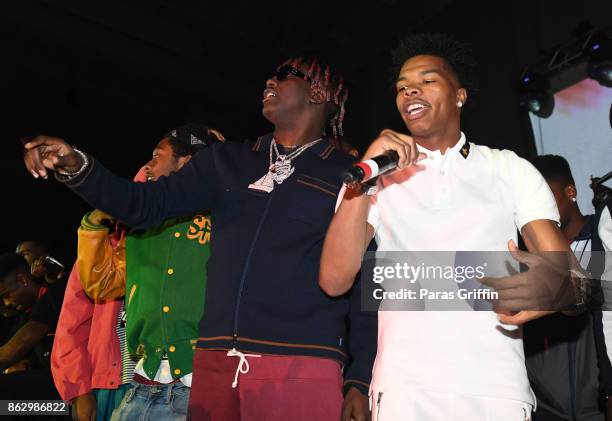 Rappers Lil Yachty and Lil Baby perform onstage during Morehouse Homecoming Hip Hop Concert at Morehouse College Forbes Arena on October 18, 2017 in...