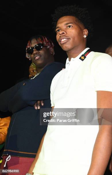 Rappers Lil Yachty and Lil Baby perform onstage during Morehouse Homecoming Hip Hop Concert at Morehouse College Forbes Arena on October 18, 2017 in...