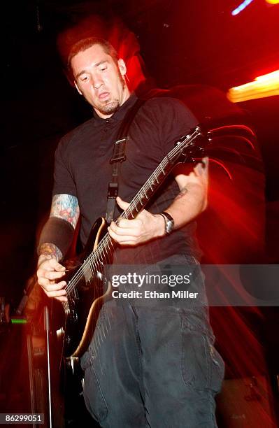 Sevendust guitarist Clint Lowery performs at the Marquee Theatre April 29, 2009 in Tempe, Arizona. The rock group is touring in support of the album,...