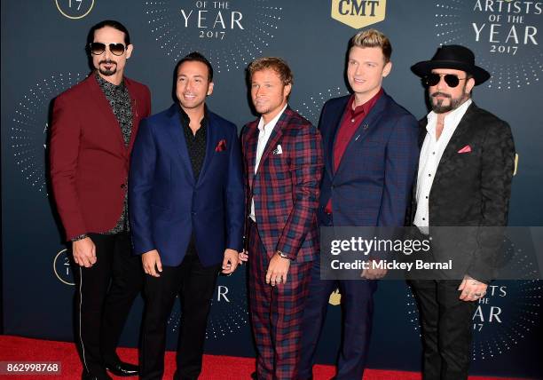 Recording artists Kevin Richardson, Howie Dorough, Brian Littrell, Nick Carter and AJ McLean attend the 2017 CMT Artists Of The Year awards at...