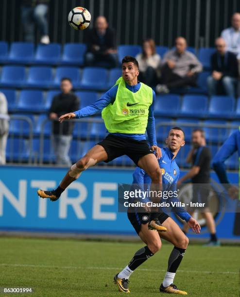 Joao Cancelo of FC Internazionale in action during the training session at Suning Training Center at Appiano Gentile on October 19, 2017 in Como,...