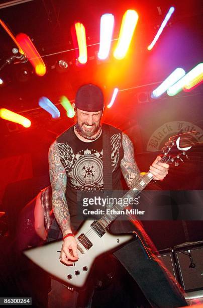 Sevendust guitarist John Connolly performs at the Marquee Theatre April 29, 2009 in Tempe, Arizona. The rock group is touring in support of the...