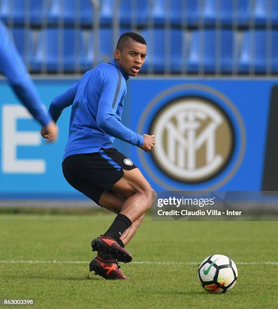 Dalbert Henrique Chagas Estevão of FC Internazionale in action during the training session at Suning Training Center at Appiano Gentile on October...