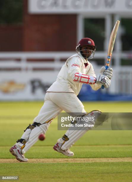 Shivnarine Chanderpaul of the West Indies hits out during day one of the Tour match between England Lions and the West Indies on April 30, 2009 in...