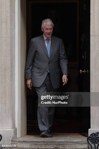 Former US President Bill Clinton arrives at Number 10 Downing Street on October 19, 2017 in London, England. Mr Clinton is meeting with British Prime...