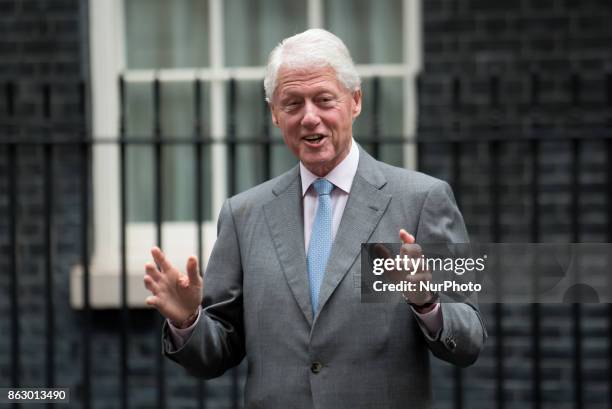 Former US President Bill Clinton arrives at Number 10 Downing Street on October 19, 2017 in London, England. Mr Clinton is meeting with British Prime...