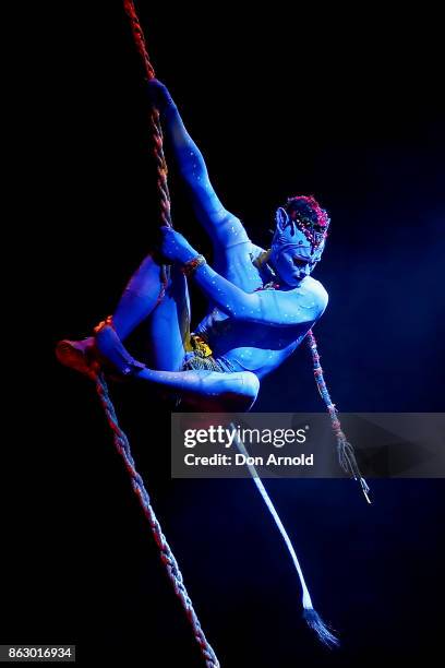 Cast perform during a performance of TORUK - The First Flight by Cirque du Soleil at Qudos Bank Arena on October 19, 2017 in Sydney, Australia.