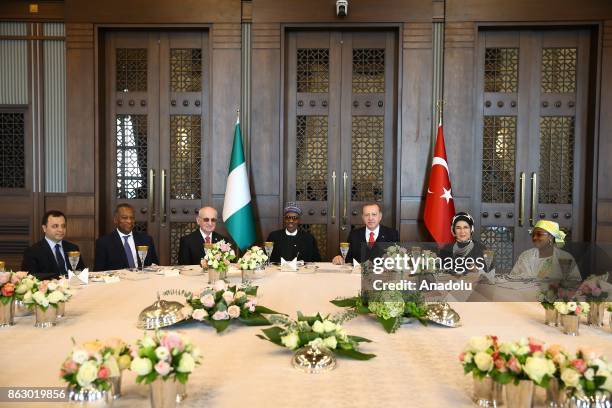 Turkish President Recep Tayyip Erdogan holds a luncheon for Nigerian President Muhammadu Buhari with the attendance of Erdogan's spouse Emine Erdogan...