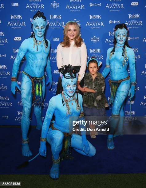 Jessica Marais and daughter Scout Edie Stewart arrive ahead of TORUK - The First Flight by Cirque du Soleil at Qudos Bank Arena on October 19, 2017...