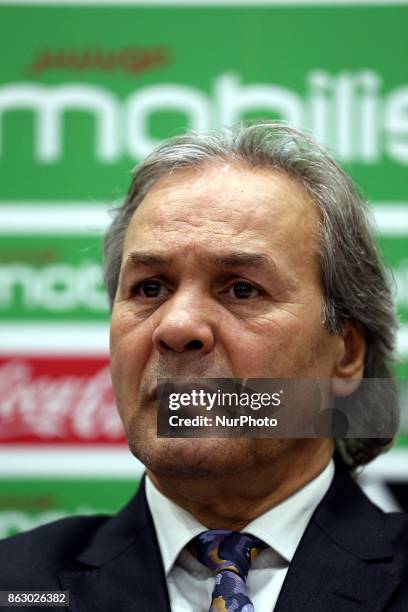 Algerian football legend Rabah Madjer, new national coach of Soccer, attends host a conference at the Sidi-Moussa National Technical Center in...