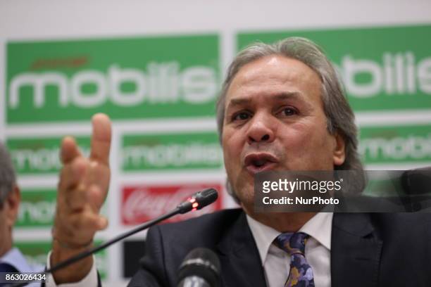 Algerian football legend Rabah Madjer, new national coach of Soccer, attends host a conference at the Sidi-Moussa National Technical Center in...
