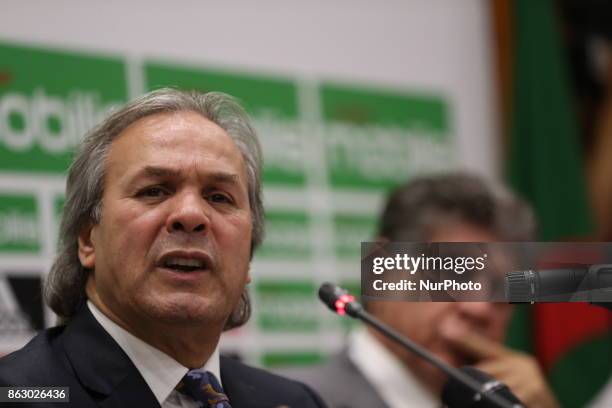 Algerian football legend Rabah Madjer, new national coach of Soccer, attends host a conference at the Sidi-Moussa National Technical Center in...