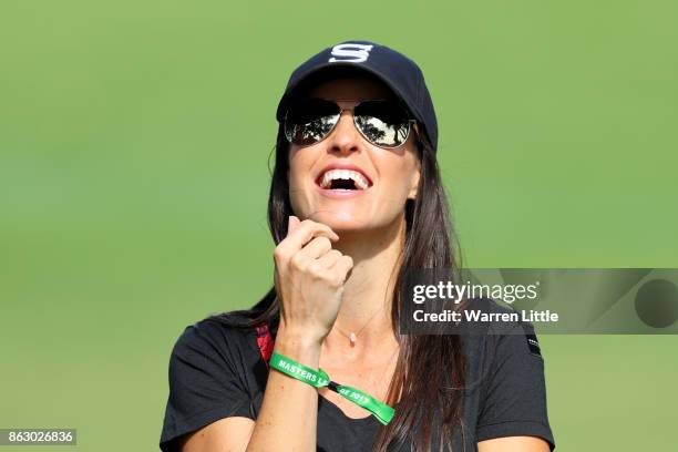 Sergio Garcia of Spain's Wife Angela Akins looks on during day one of the Andalucia Valderrama Masters at Real Club Valderrama on October 19, 2017 in...