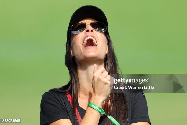 Sergio Garcia of Spain's Wife Angela Akins looks on during day one of the Andalucia Valderrama Masters at Real Club Valderrama on October 19, 2017 in...