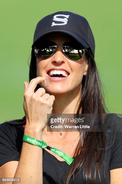 Sergio Garcia of Spain's Wife Angela Akins looks on during day one of the Andalucia Valderrama Masters at Real Club Valderrama on October 19, 2017 in...