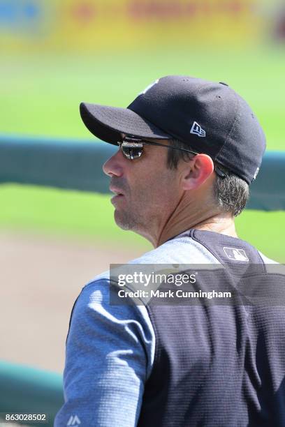 Manager Brad Ausmus of the Detroit Tigers looks on during the game against the Minnesota Twins at Comerica Park on September 24, 2017 in Detroit,...